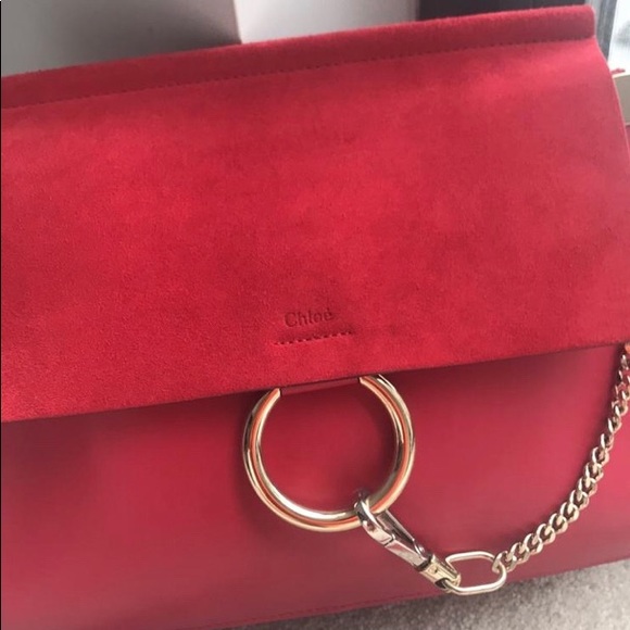 Chloe Medium Faye in Red Leather/Suede - Picture 3 of 9